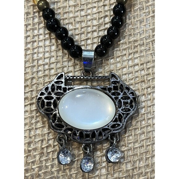 Long Beaded Pendant Necklace Mixed Genuine Tested Stones Silver Tone 28in - Picture 3 of 7